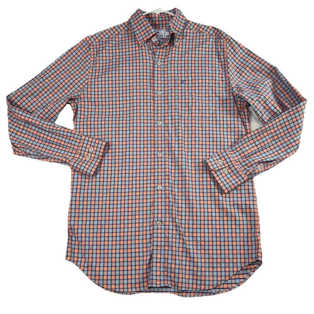 Southern Tide Shirt Men Size S Pink Blue Plaid Performance Button Up Long Sleeve